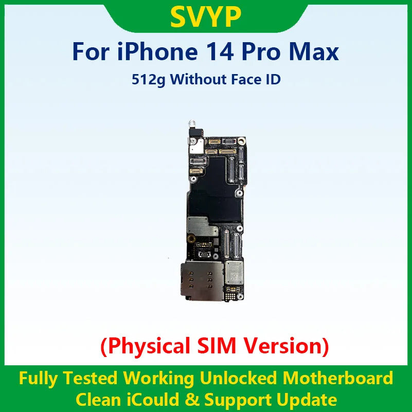 Fully Tested Authentic Mainboard For iPhone 14 Pro Max Unlocked Motherboard With Face ID Cleaned iCloud Physics SIM Version