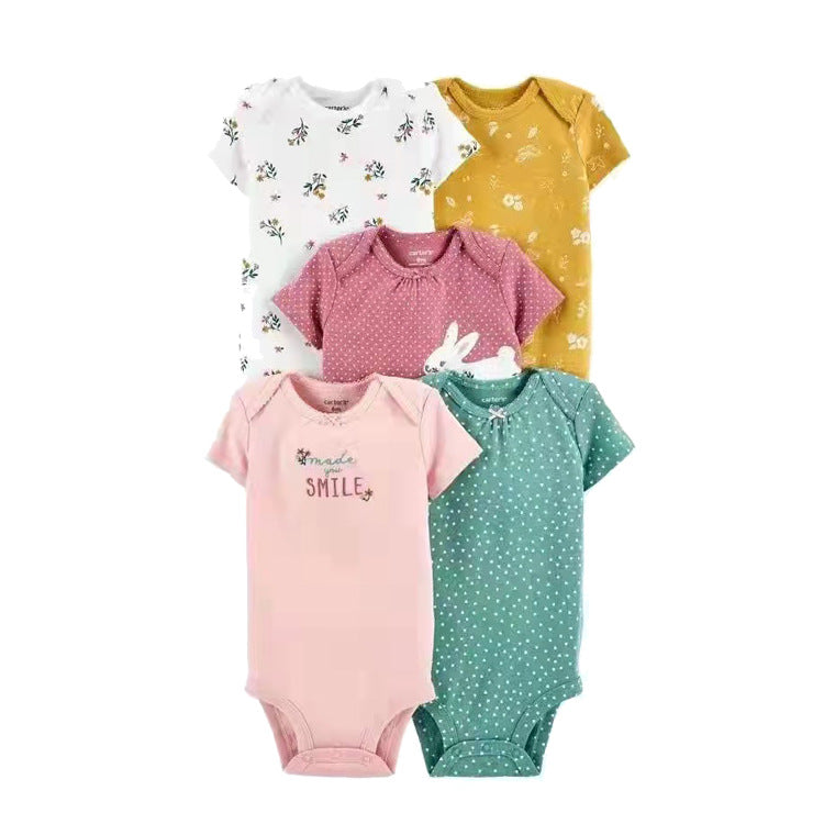 6m-24M Children's Clothing Summer New Baby Short Sleeved Romper 5pcs Cotton Jumpsuit Set Newborn Boy Clothes Bodysuit Ropa Bebe