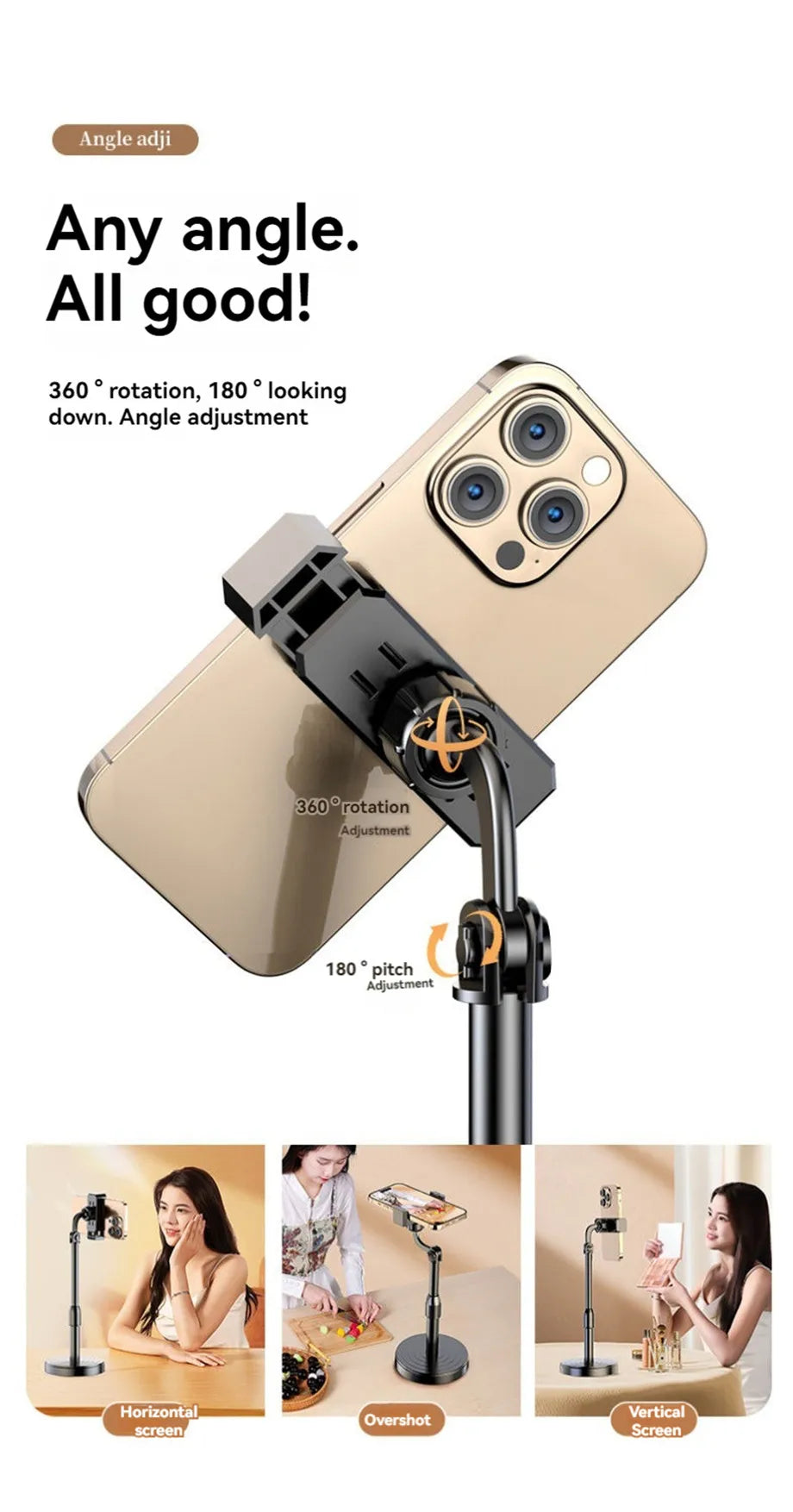 360° Rotatable Anti-Slip Base Desktop Holder Foldable Adjustable Mobile Phone Bracket Phone Video Live For iPhone Samsung Xiaomi