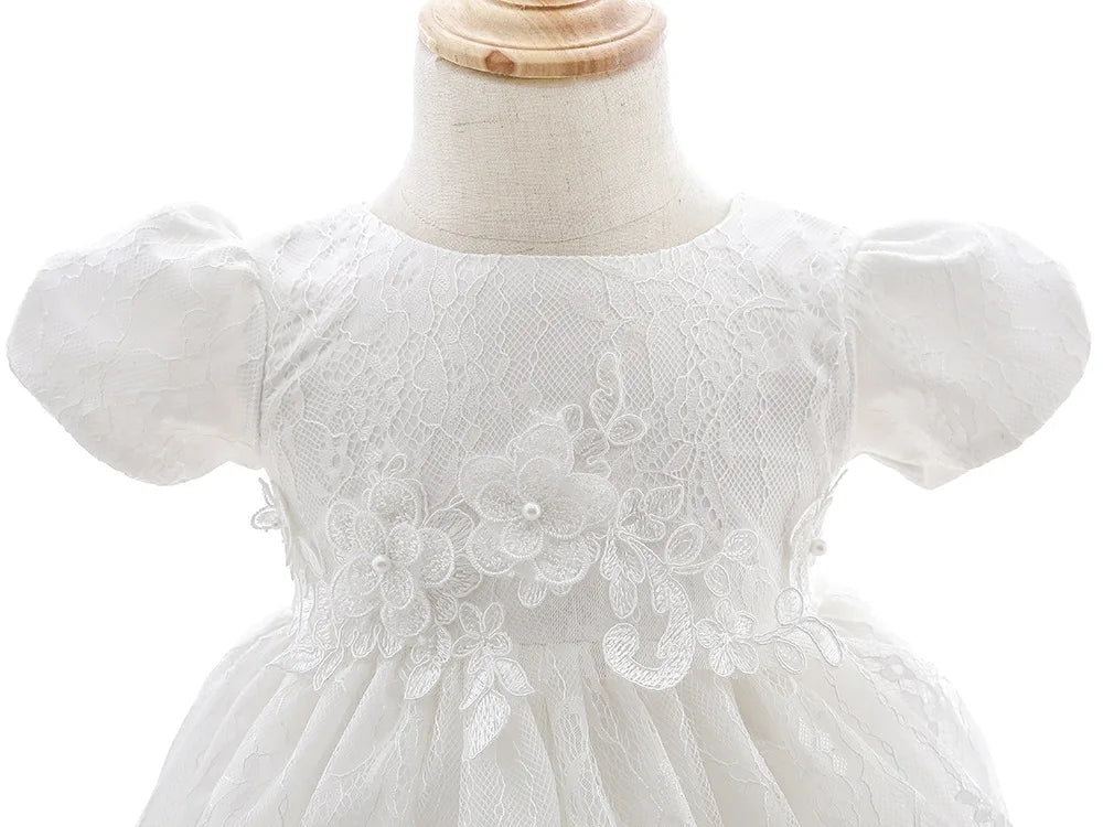 White Lace Baby Dresses + Hat For Christening 0 To 12 24 Months First Birthday Toddler Girl Clothes Infant One-piece Gown