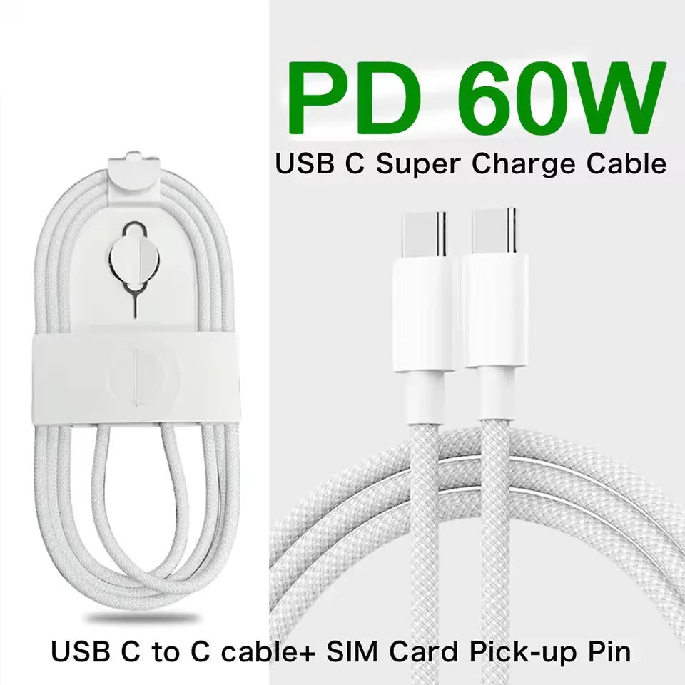 1-50Pcs 60W USB C to Type C Weaving Cable For Apple iPhone 11 12 13 14 15 16 Pro Max Plus Fast Charging Cable Phone Accessories