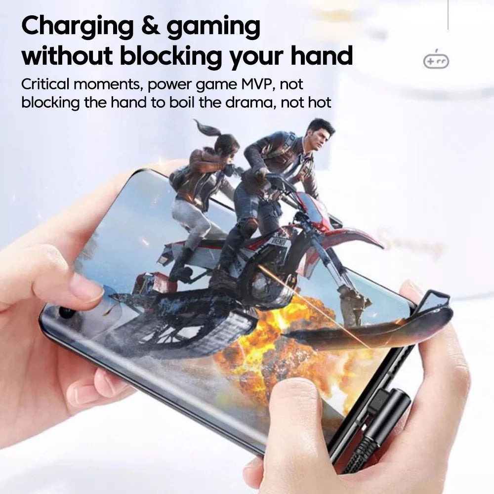120W USB Fast Charging Cable QC3.0 Type-C Quick Charge Data Wire USB C Elbow Data Line For iPhone 17 16 15 Samsung Xiaomi POCO