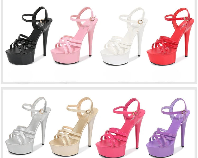 Women's summer multi-color sandals waterproof platform 15cm thick bottom fine heeled high heels
