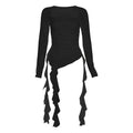 Ruffle Long Sleeve Sexy T-Shirts Fashion Women Y2K Irregular Asymmetrical Korean Crop Tops Casual Sheer Mesh Autumn Chic Tees