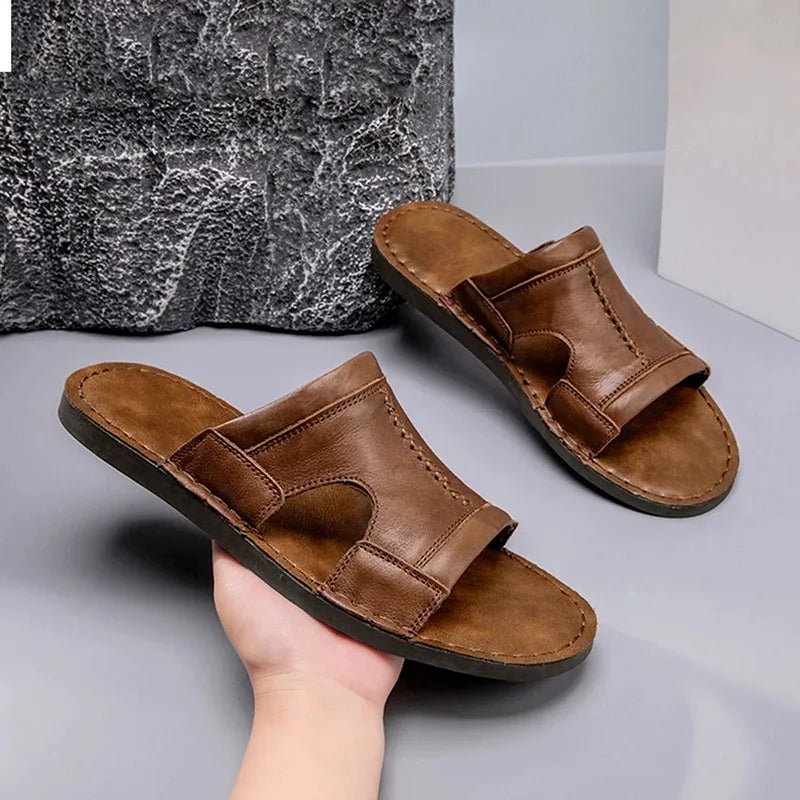 Summer Men Sandals Genuine Leather Mens Casual Shoes Outdoor Men Leather Sandals for Men Beach Shoes Roman mens Shoes