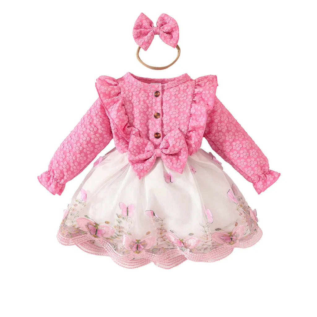 Ceeniu Baby Dresses For Birthday Long Sleeve Ruffles Bow Butterfly Party Dress For Girls 2024 Toddler Newborn Girl Clothes 2024