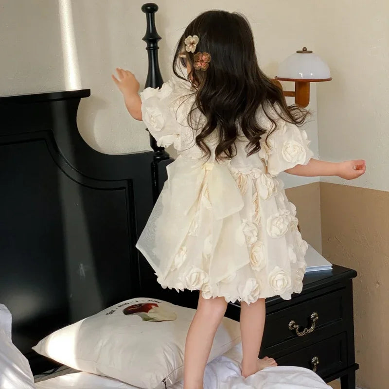 HoneyCherry Spring Summer Girls Short Sleeve Floral Princess Dresses Girl Baby Dresses Children's Birthday Dresses