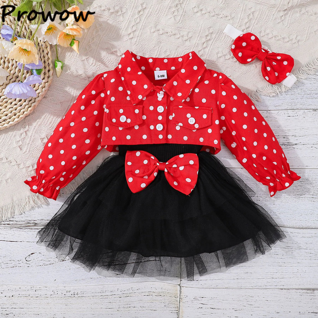 Prowow 3-24M Infant Baby Dresses Polka Dots Coat Jacket+Sleeveless Princess Mesh Dress Newborns Cute Baby Clothes Outfit Sets