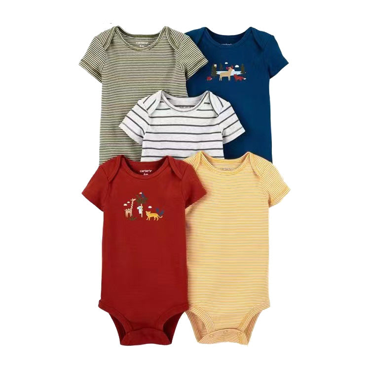 6m-24M Children's Clothing Summer New Baby Short Sleeved Romper 5pcs Cotton Jumpsuit Set Newborn Boy Clothes Bodysuit Ropa Bebe