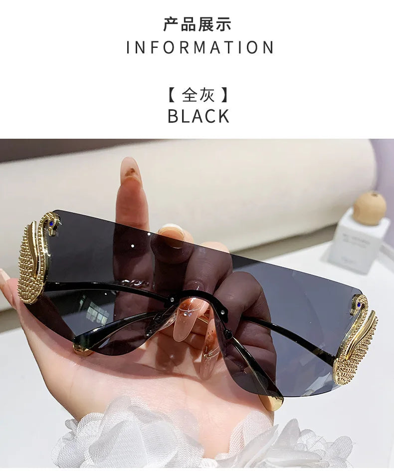New Fashion Women Oversized Rimless Sunglasses Luxury Brand Swan Shaped Sun Glasses Trendy Large Frame Sun Glasses UV400