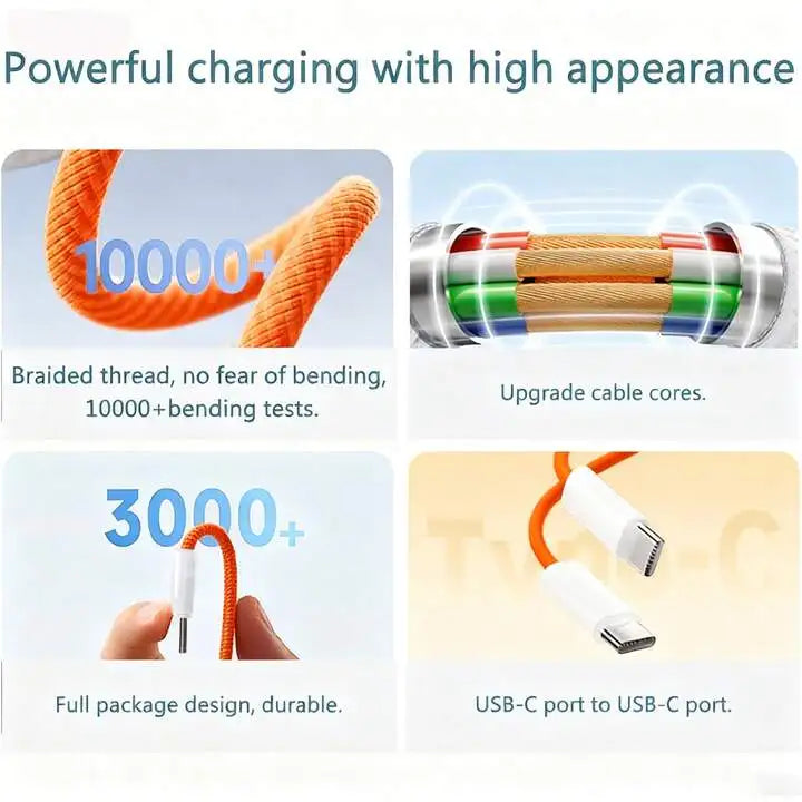 60W PD Nylon Braided USB-C to USB C Fast Charger Cable For iPhone 17 16 15 /Pro Max Compatibility Samsung Type C Fast Charging