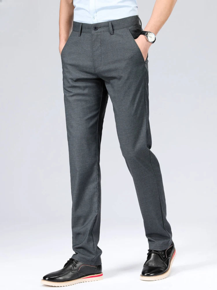 Linen Trousers for Men Straight Social Tailoring Business Fabric Anti-wrinkle Vintage Man Suits Pants Slacks Spring Clothes Up