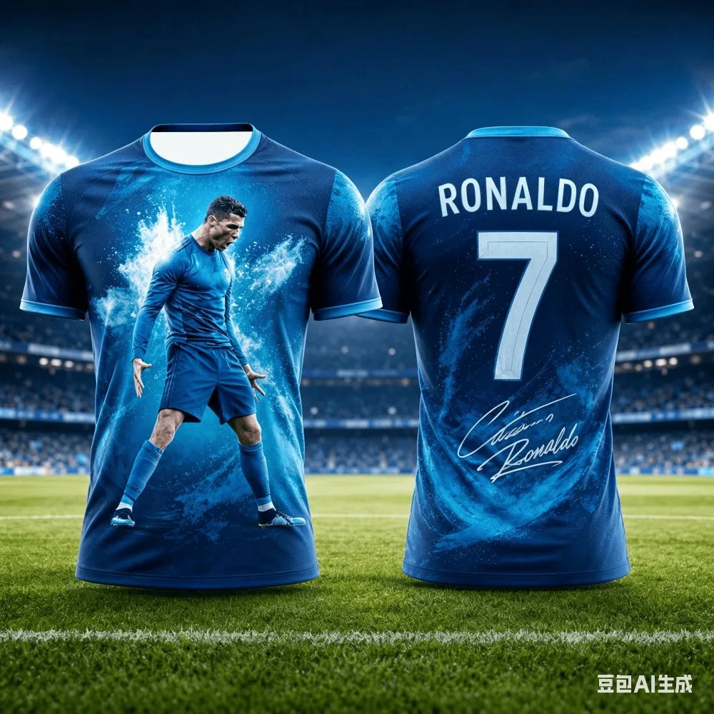 Ronaldo's Fashionable Summer 3D Printed Children's Sportswear Set Including Football Jersey T-shirt Is Suitable for Daily Wear