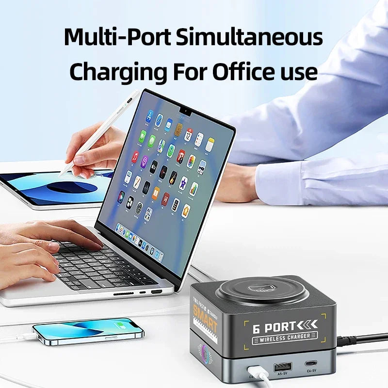 200W 7-in-1 Smart Charger PD Fast Charging USB Type C Power Station for iPhone 16 15 pro Max Multi-Device Charging Station