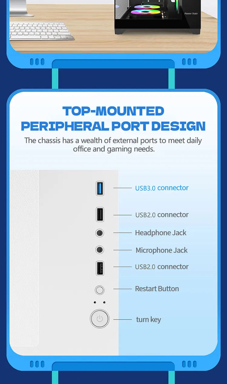 Power Train Coloured Glaze PC case Desktop 270° Sea View Room No pillars 240 water cooled Computer case