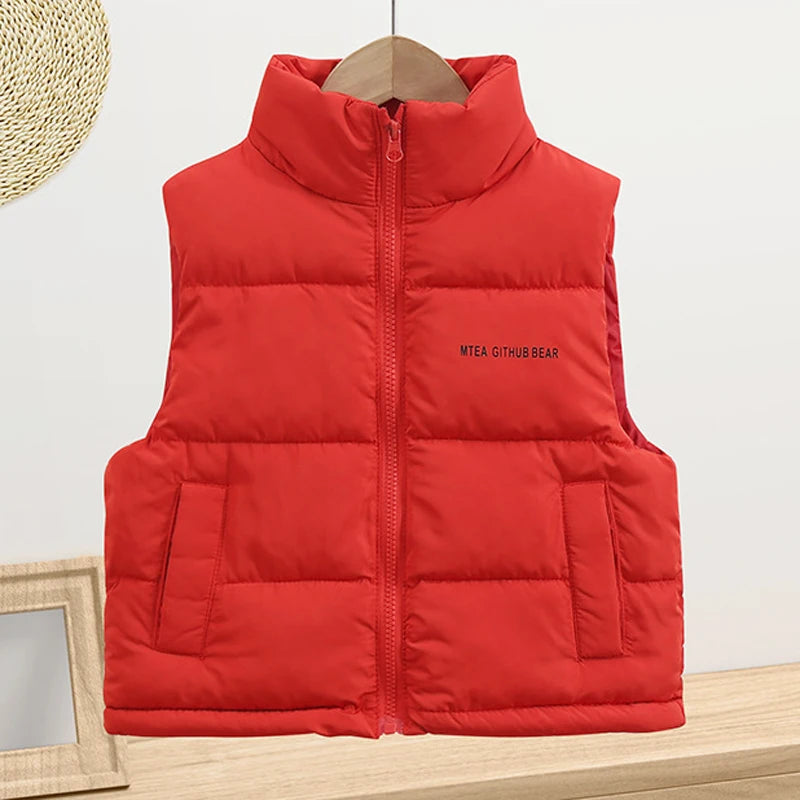 3 4 5 6 8 10 12 14 Years Girls Down Vest Solid Color Letter Print Thick Keep Warm For Teen Boys Autumn Winter Heavy Waistcoat