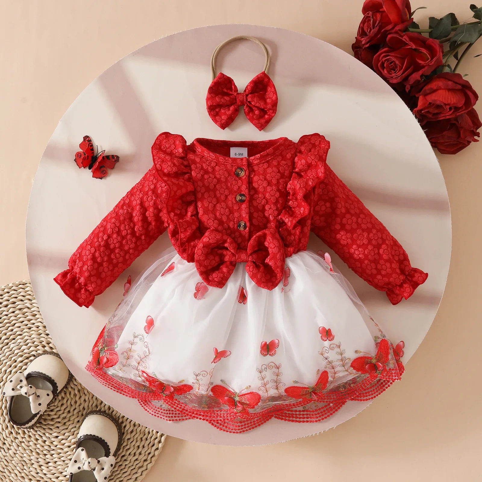 Ceeniu Baby Dresses For Birthday Long Sleeve Ruffles Bow Butterfly Party Dress For Girls 2024 Toddler Newborn Girl Clothes 2024