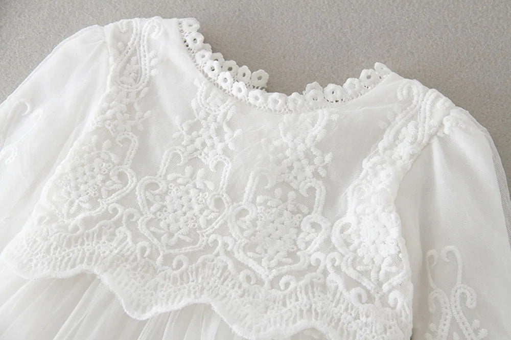White Lace Baby Dresses + Hat For Christening 0 To 12 24 Months First Birthday Toddler Girl Clothes Infant One-piece Gown