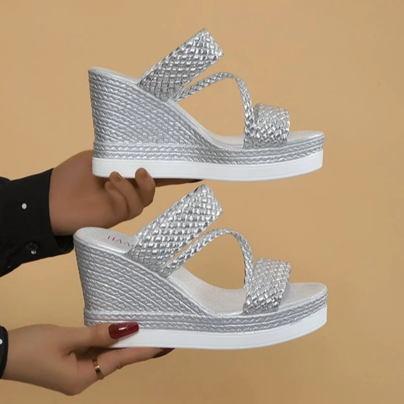 2026 Summer Outdoor Beach Sandals Comfortable Sandals Shallow Wedges Shoes Platform High Heels Ladies Slippers