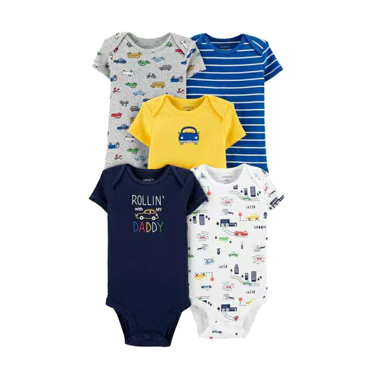 6m-24M Children's Clothing Summer New Baby Short Sleeved Romper 5pcs Cotton Jumpsuit Set Newborn Boy Clothes Bodysuit Ropa Bebe