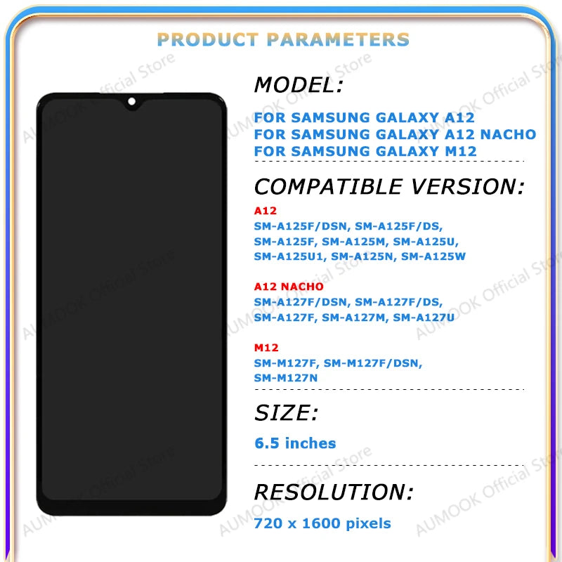 6.5" LCD Display For Samsung Galaxy A12 A125 A12 Nacho A127 M12 M127 LCD Touch Screen Digitizer Assembly Panel LCD Repair Parts