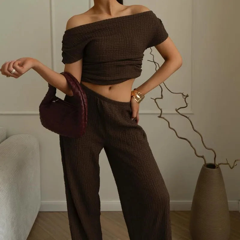 Pant Sets Linen Summer Women's Suit Korea New Two-Piece Elegant Female Sets Women's Corset Crop Top Street Wear Casual Women Set