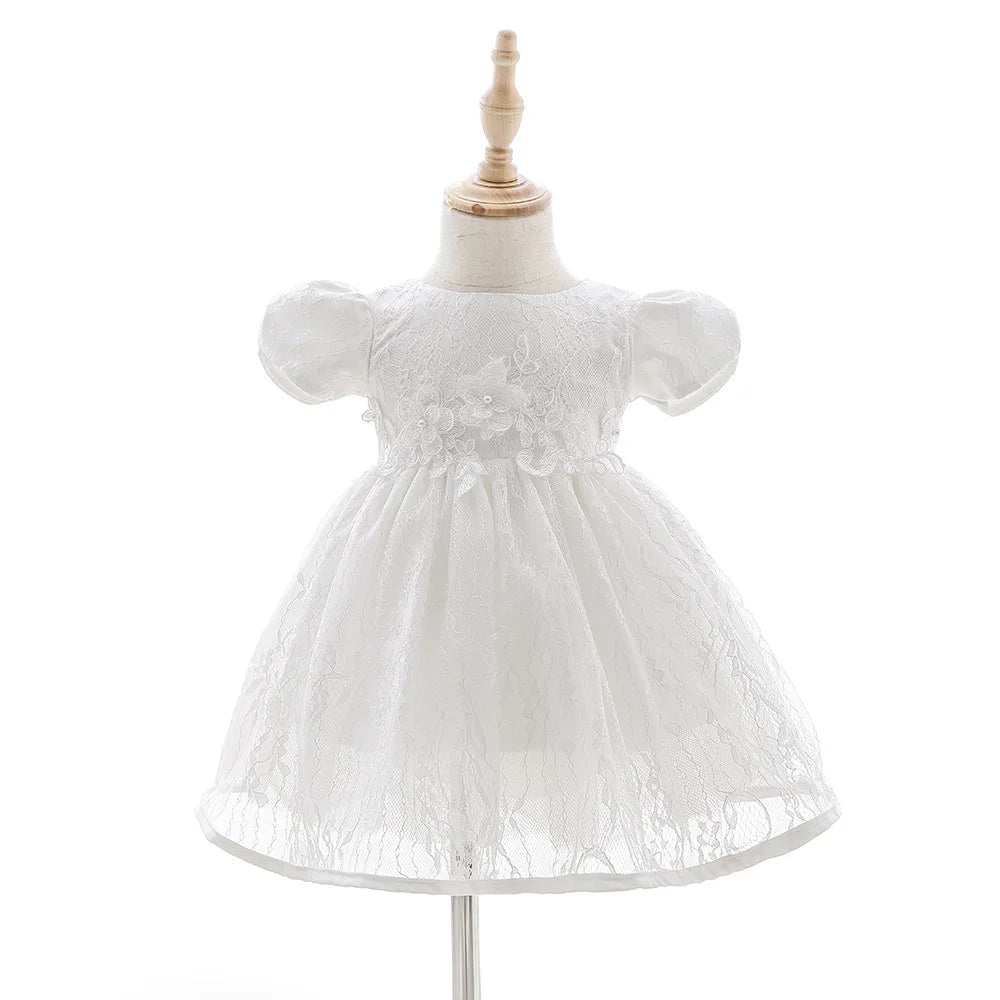 White Lace Baby Dresses + Hat For Christening 0 To 12 24 Months First Birthday Toddler Girl Clothes Infant One-piece Gown