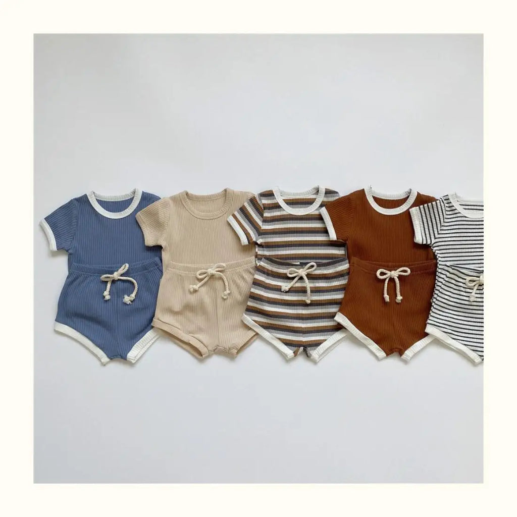 Summer 2 Pieces Toddler Infant Kid Baby Boy Clothes Sets Soft Short Sleeve T-shirt Tops Striped Shorts Summer Outifts Clothing