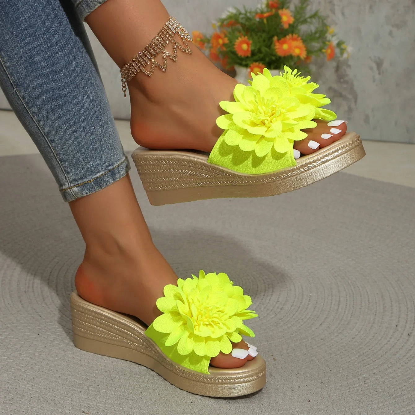 Summer Women Sandals Lightweight Slip on Shoes Women Platform Female Sandals Fashion Flower Hollow Wedge Beach Shoes for Women