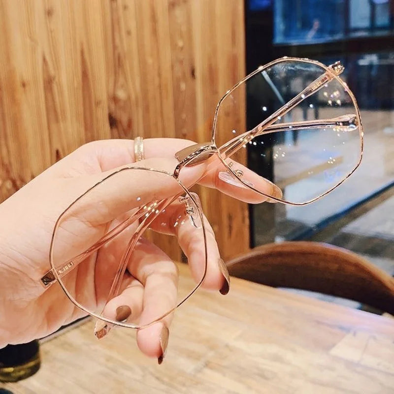 Women Polygon Frame Tansparent Glasses Trend Ultra-Light Anti-blue Light Glasses Flat Mirror Computer Eyeglasses 2024