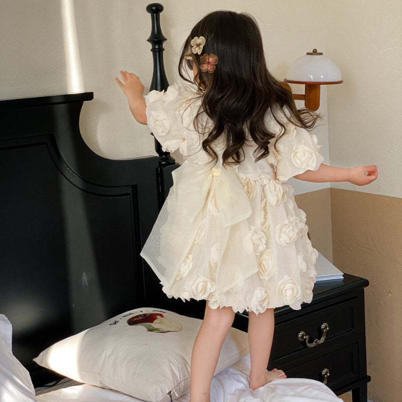 HoneyCherry Spring Summer Girls Short Sleeve Floral Princess Dresses Girl Baby Dresses Children's Birthday Dresses