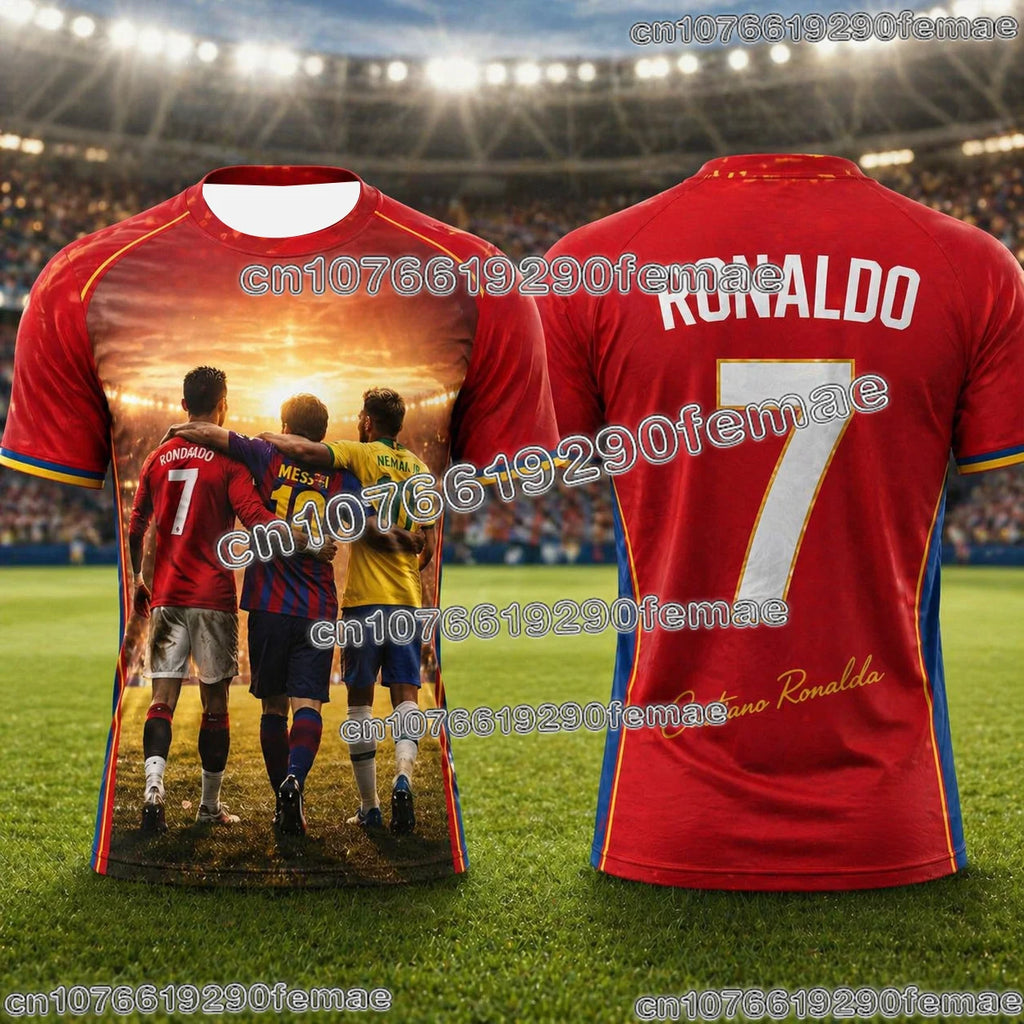 Ronaldo's Fashionable Summer 3D Printed Children's Sportswear Set Including Football Jersey T-shirt Is Suitable for Daily Wear