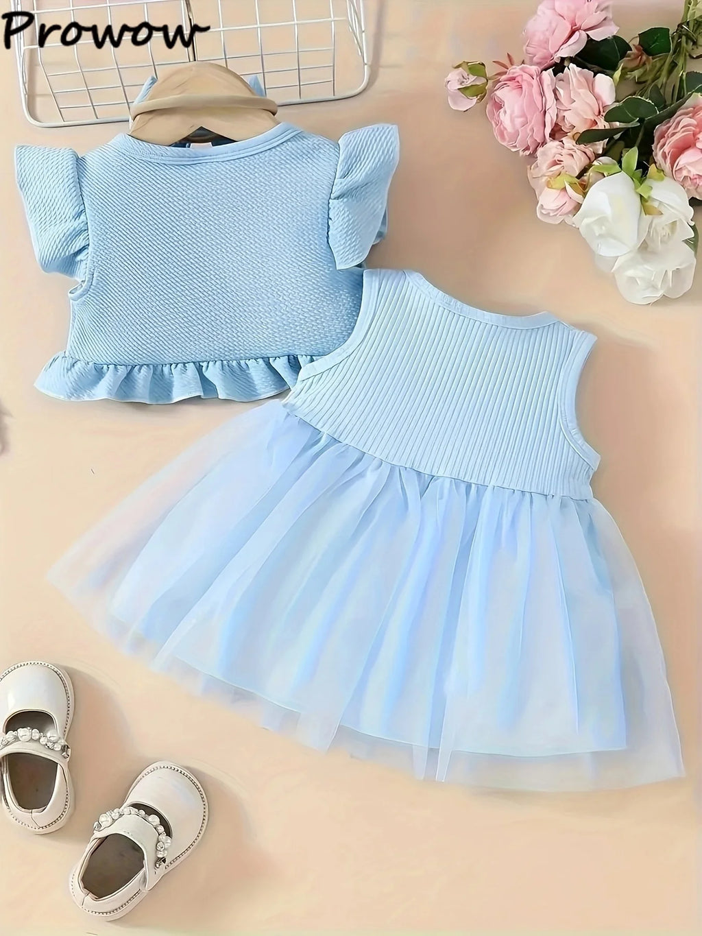 Prowow Baby Dresses With Coat Waffles Open Shirt Top and Pink Embroidery Floral Dress For Girls Birthday Party Kids Baby Clothes