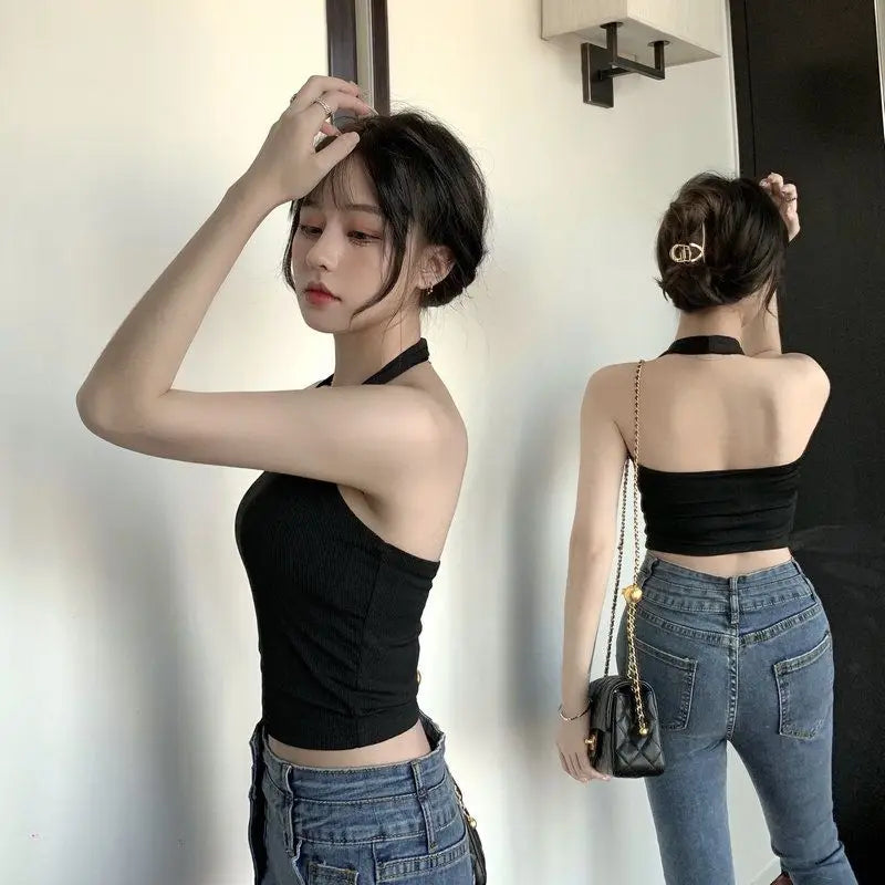 Halter Spaghetti Straps Vest for Women With Bra Padding Inner Wear Outer Wear Sexy Beauty Back Tanks Top