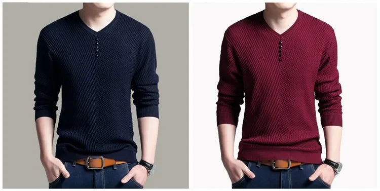 Spring Autumn Sweaters Pullover Men V Neck Men Sweater Casual Long Sleeve Brand Mens Slim Fit Knitted Sweaters Pullovers