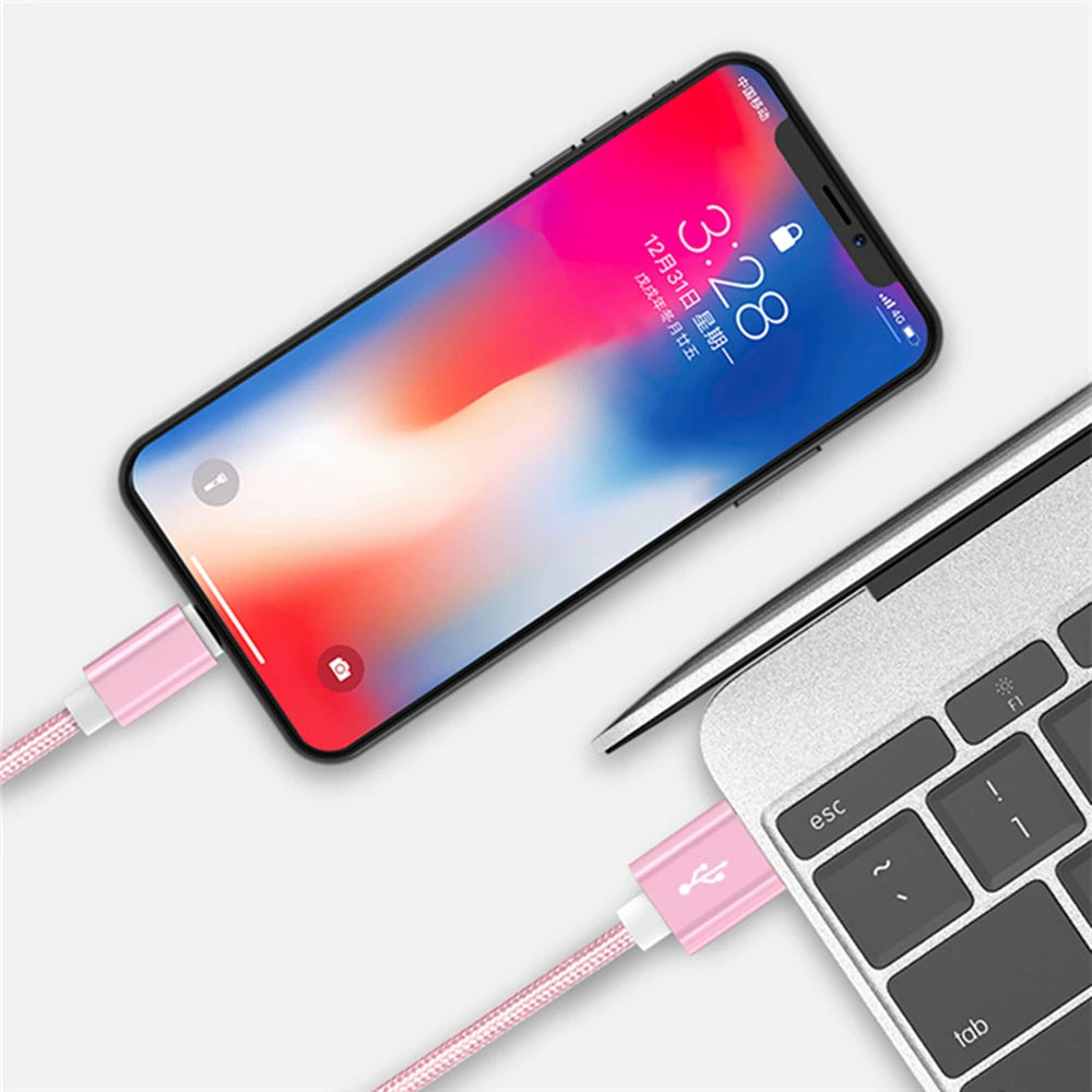 For iPhone 11 12 13 Mini 14 Pro Max USB Fast Charging Braided Cable For iPhone 7 8 14 Plus X XR XS Max Quick Charge Weaving Wire