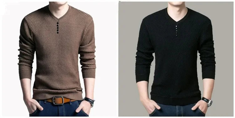 Spring Autumn Sweaters Pullover Men V Neck Men Sweater Casual Long Sleeve Brand Mens Slim Fit Knitted Sweaters Pullovers