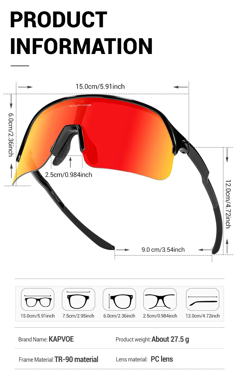 KAPVOE Cycling Glasses Outdoor Sports Bicycle Sunglasses Running Eyewear Men MTB Cycling Sunglasses Women Road Bike Glasses