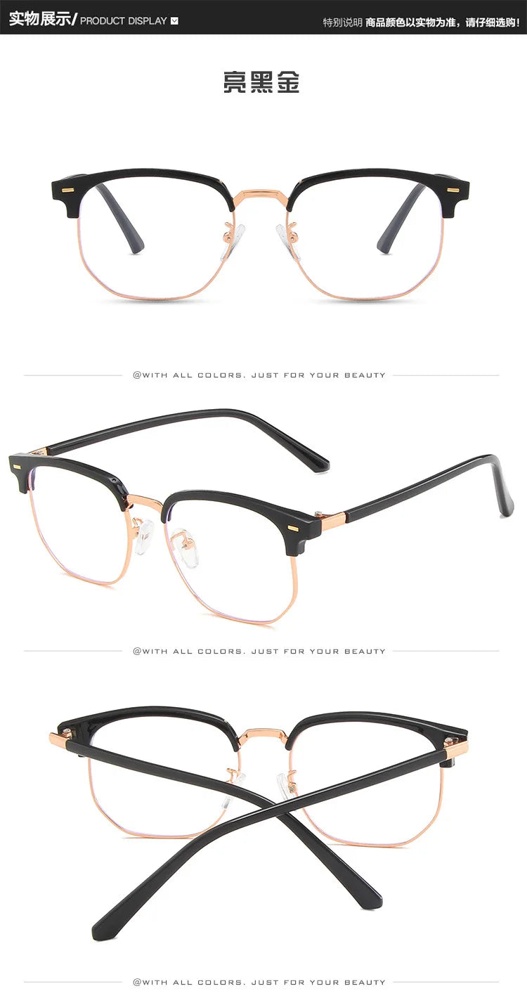 Fashion unisex square Plain glasses for men women Metal frame glasses polygon eyeglasses Gentle Black anti blue light glasses