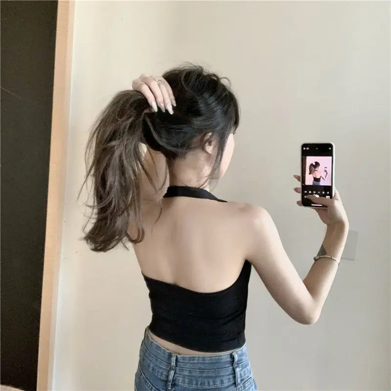 Halter Spaghetti Straps Vest for Women With Bra Padding Inner Wear Outer Wear Sexy Beauty Back Tanks Top
