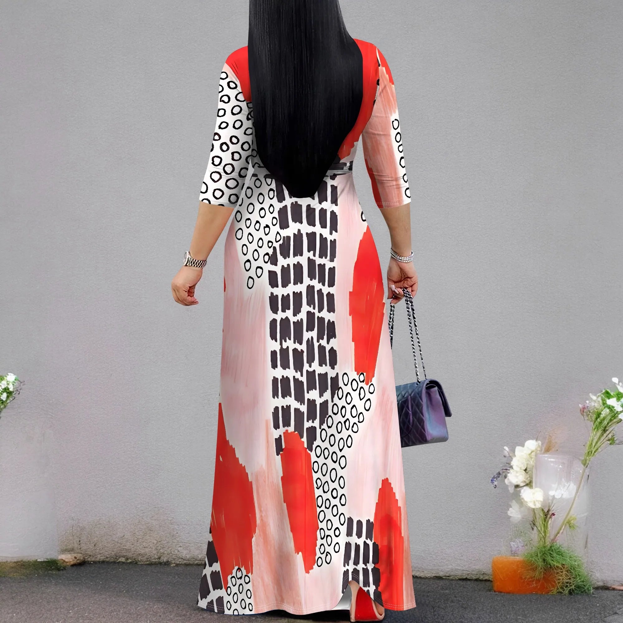 Pullover Sexy V Neck Short Sleeve Loose Long Dress for Women Fashion Printed Summer Beach Party Casual Maxi Dresses