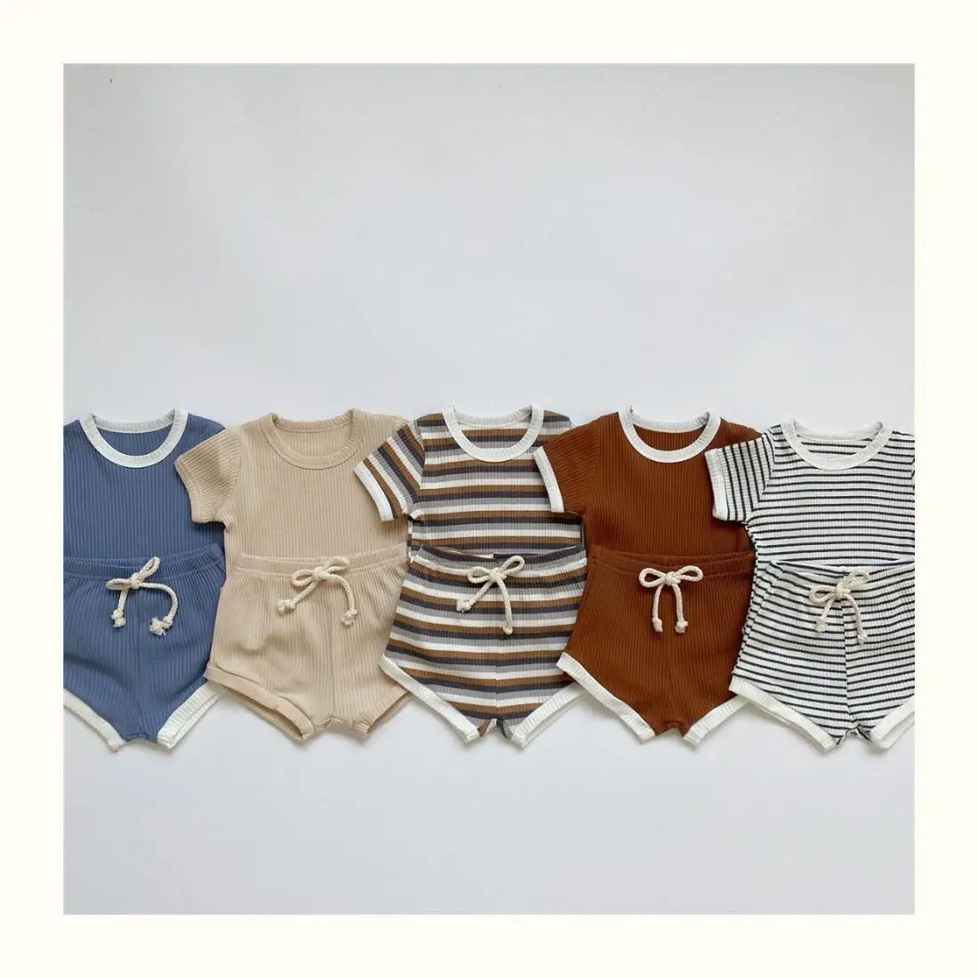Summer 2 Pieces Toddler Infant Kid Baby Boy Clothes Sets Soft Short Sleeve T-shirt Tops Striped Shorts Summer Outifts Clothing