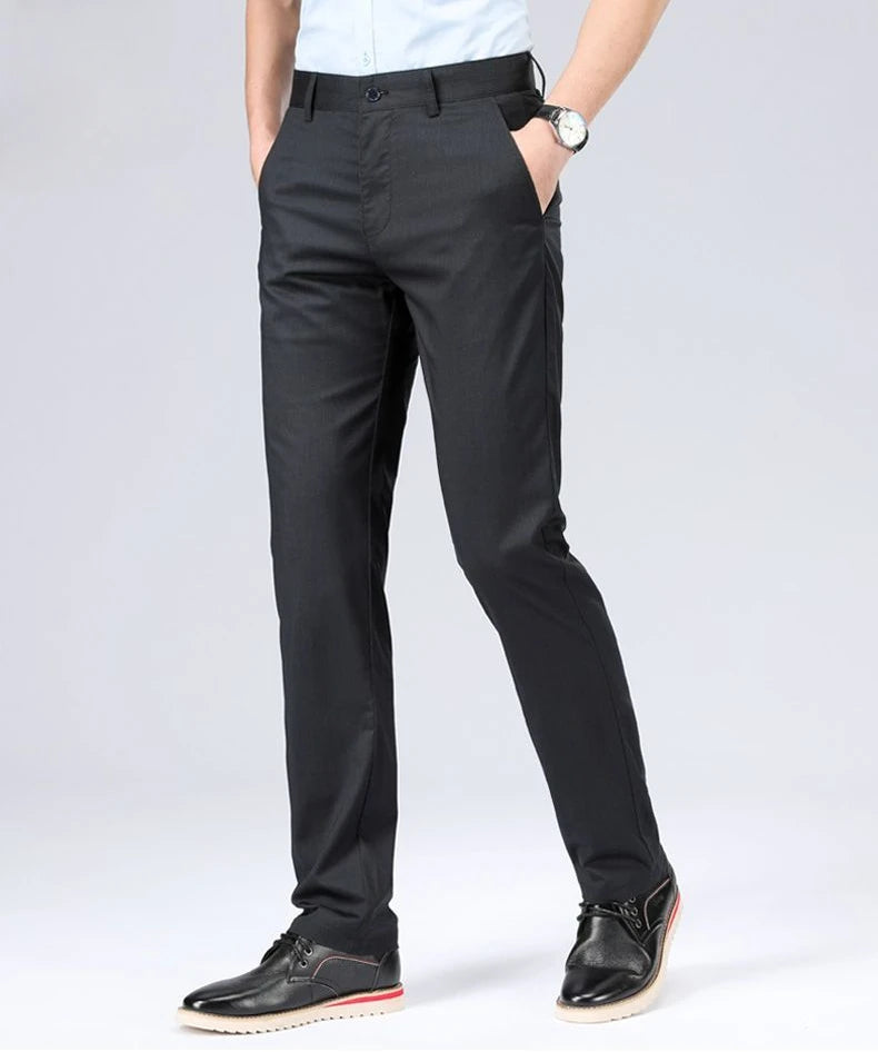 Linen Trousers for Men Straight Social Tailoring Business Fabric Anti-wrinkle Vintage Man Suits Pants Slacks Spring Clothes Up