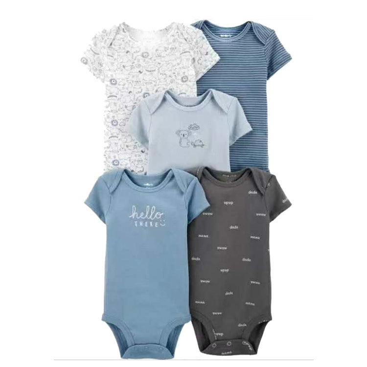 6m-24M Children's Clothing Summer New Baby Short Sleeved Romper 5pcs Cotton Jumpsuit Set Newborn Boy Clothes Bodysuit Ropa Bebe