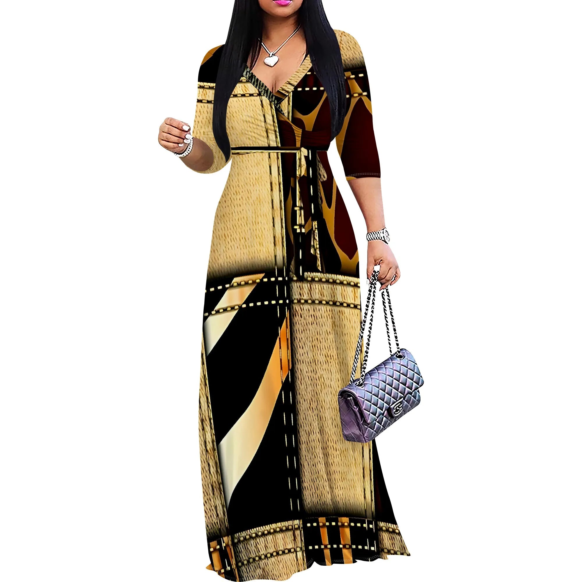 Pullover Sexy V Neck Short Sleeve Loose Long Dress for Women Fashion Printed Summer Beach Party Casual Maxi Dresses