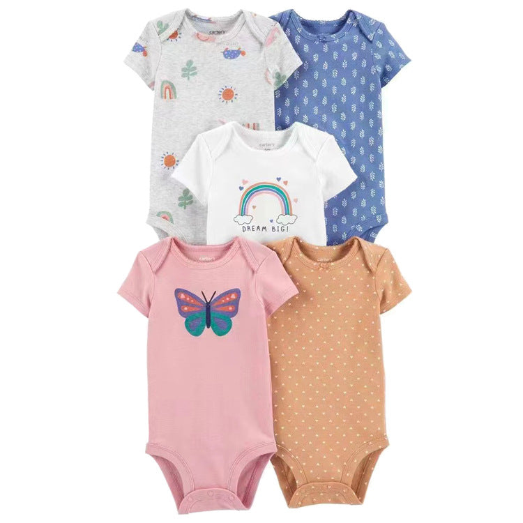 6m-24M Children's Clothing Summer New Baby Short Sleeved Romper 5pcs Cotton Jumpsuit Set Newborn Boy Clothes Bodysuit Ropa Bebe