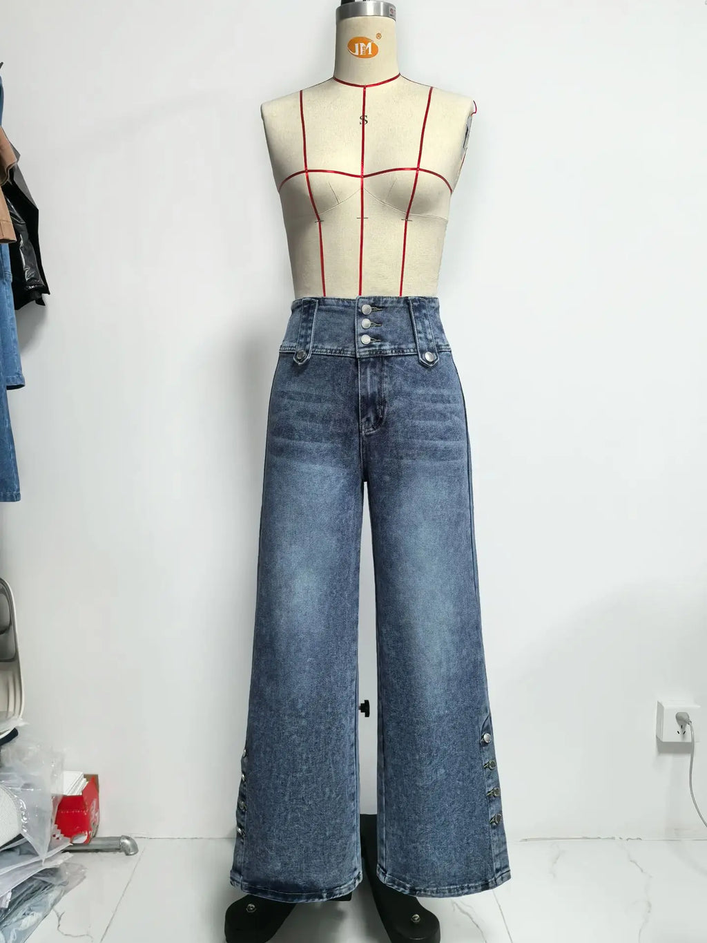 2026 Casual Jeans Pant Pantalones High Waist Wide Leg Trouser Women's Clothing Retro Street Style All-match Buttons Slit Fashion