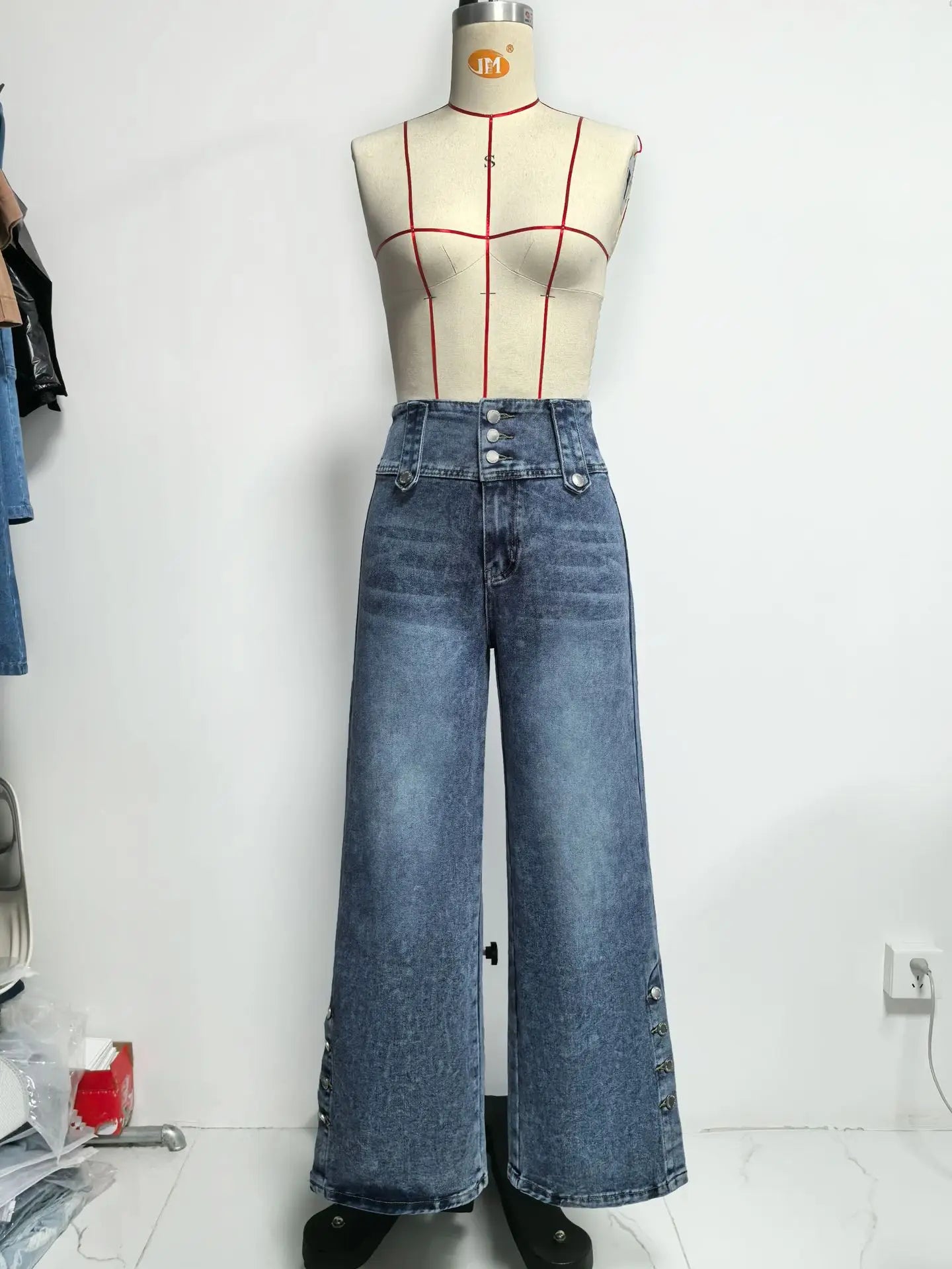 2026 Casual Jeans Pant Pantalones High Waist Wide Leg Trouser Women's Clothing Retro Street Style All-match Buttons Slit Fashion