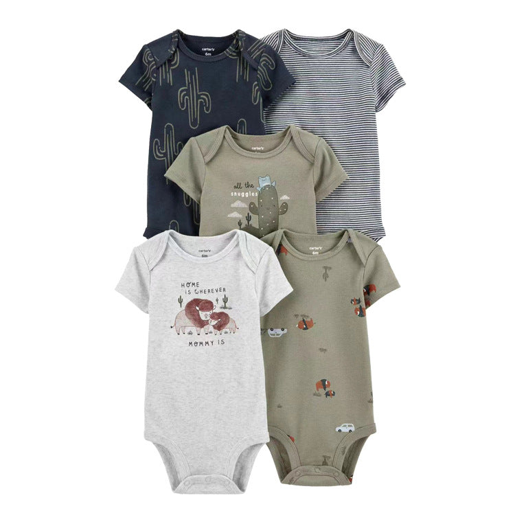 6m-24M Children's Clothing Summer New Baby Short Sleeved Romper 5pcs Cotton Jumpsuit Set Newborn Boy Clothes Bodysuit Ropa Bebe