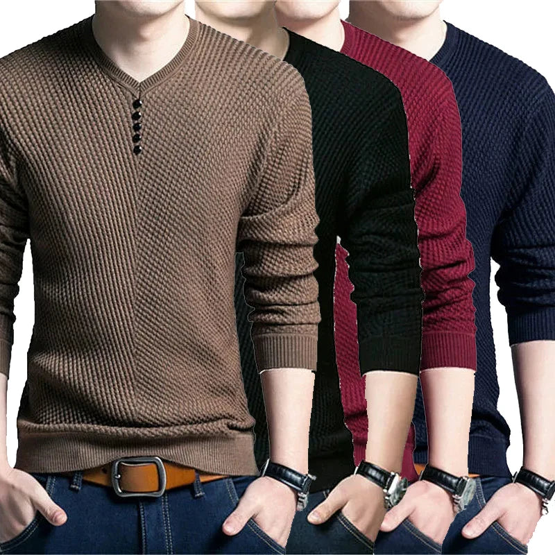 Spring Autumn Sweaters Pullover Men V Neck Men Sweater Casual Long Sleeve Brand Mens Slim Fit Knitted Sweaters Pullovers